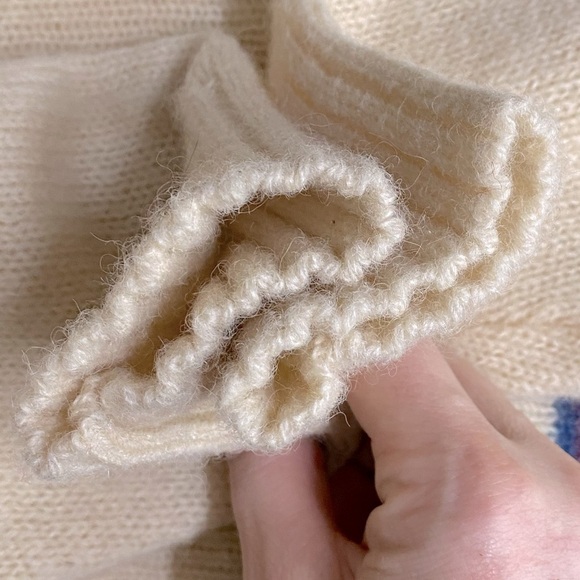 Vintage Wolsey Cream Purple Blue Wool Knit Pullover V Neck Sweater S - Picture 13 of 14